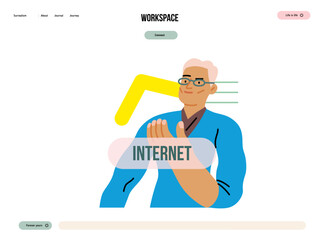 Creative Workspace: Video Conference, modern flat vector concept illustration of person engaging in virtual business meeting Connectivity, collaboration, digital interaction, remote work, productivity