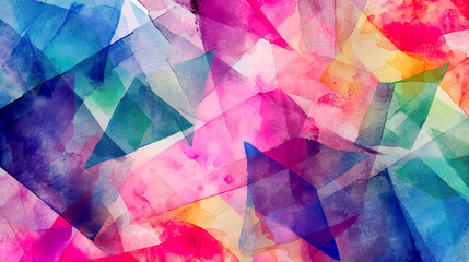 Rich watercolor washes with geometric shapes, bold and vivid colors, seamless texture, high-quality digital paper for creative backgrounds 