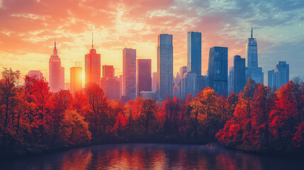 Fototapeta premium Urban cityscape featuring modern buildings and bustling streets