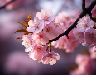 Obraz premium beautiful cherry blossoms with soft pink petals. generative ai