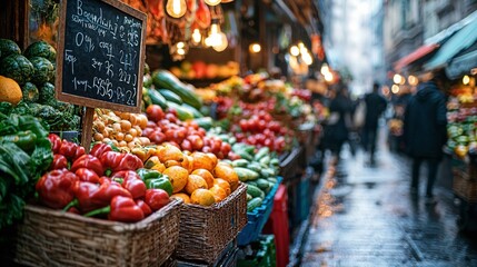 a bunch of baskets filled with lots of fruit and vegetables