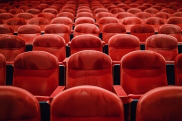 Red cinema seats viewed from the front.