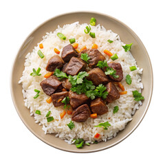 Savory Rice and Beef Plate Isolated for Graphics on Transparent Background