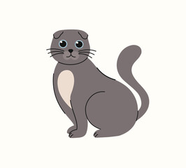 Cute cartoon gray cat. Flat vector illustration.