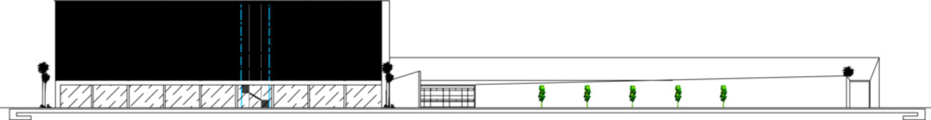 Vector sketch illustration of the silhouette of the construction detail design of a modern supermarket supermarket building