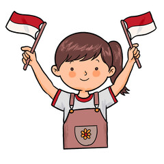 an Indonesian child is holding an Indonesian flag on August 17