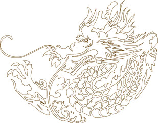 Vector sketch illustration silhouette design detail animal mythological fairy tale flying dragon classic vintage ethnic
