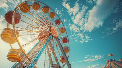 a ferris wheel with a blue sky in the background