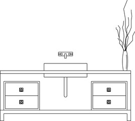 Vector sketch illustration silhouette design detail of sanitary equipment hand washing sink for modern kitchen set 
