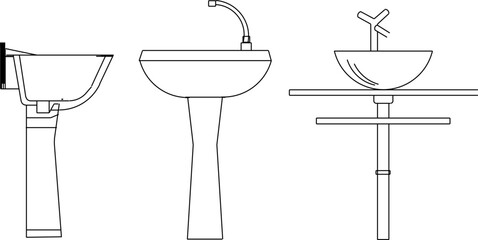 Vector sketch illustration silhouette design detail of sanitary equipment hand washing sink for modern kitchen set
