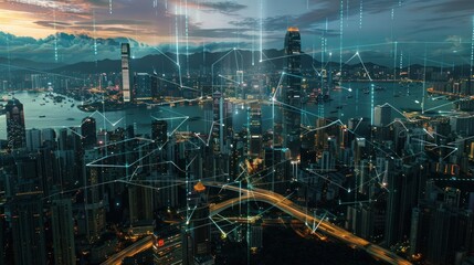 Cityscape with Digital Network Overlay