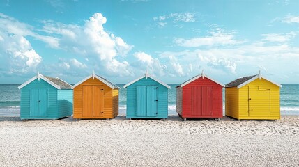 a row of colorful beach huts sitting on top of a sandy beach