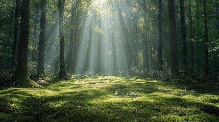 Obraz premium a forest filled with lots of green grass