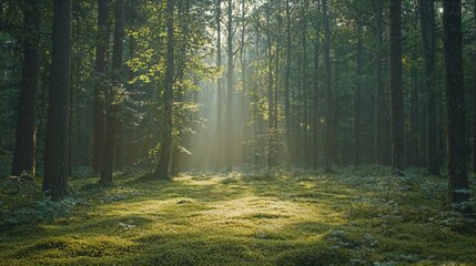 Fototapeta premium the sun shines through the trees in the forest
