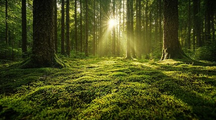 Obraz premium the sun is shining through the trees in the forest