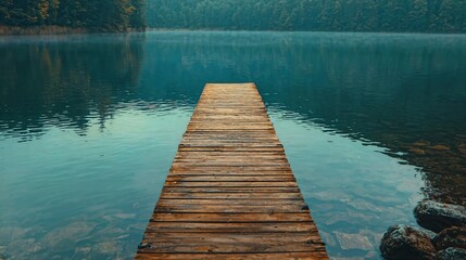 Fototapeta premium a wooden dock in the middle of a lake