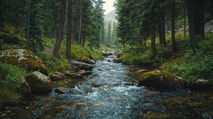 Fototapeta premium a stream running through a lush green forest
