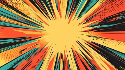Fototapeta premium Abstract Radial Lines with Yellow, Orange, Teal, and Black Color Scheme