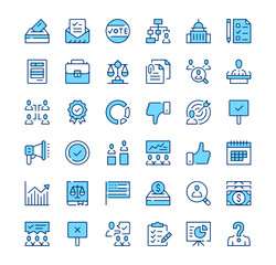 Voting icons. Outline symbols. Vector blue line icons set