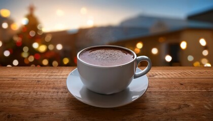 Obraz premium Taza de chocolate caliente, sobre mesa de cocina