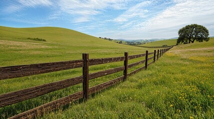 Fototapeta premium a wooden fence in the middle of a grassy field
