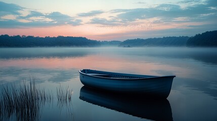a small boat floating on top of a lake