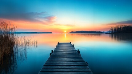 Fototapeta premium a wooden dock sitting in the middle of a lake