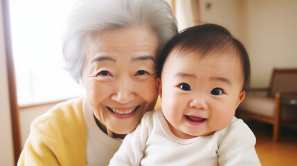 祖母と子供が仲良く記念撮影十四Generative AI