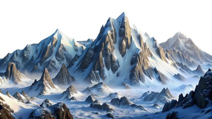 Majestic Snowy Mountains Isolated for Graphics on Transparent Background