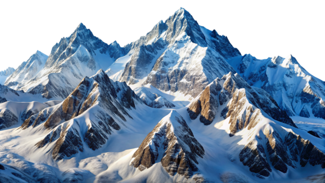 Majestic Snowy Mountains Isolated for Graphics on Transparent Background