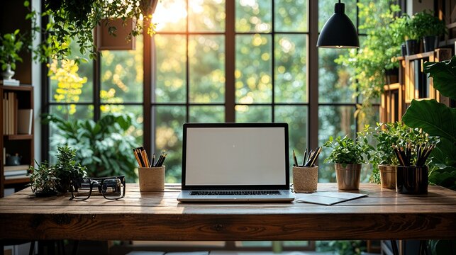 a laptop computer sitting on top of a wooden desk