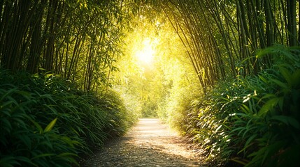 Fototapeta premium the sun is shining through the bamboo trees
