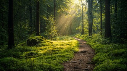 Obraz premium a path in the middle of a lush green forest