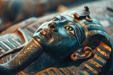 A detailed view of a figurative statue depicting a human figure, suitable for use in historical or artistic contexts