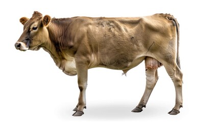 A Brown Cow Standing Isolated on a White Background
