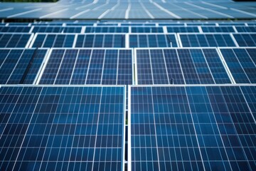 A close-up view of solar panels arranged in a row, capturing sunlight efficiently in a green, natural setting.