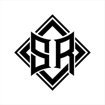 recommend clip art: SR Letter logo with abstract shield shape with square black outline on white background design