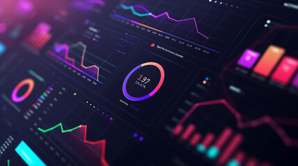Obraz premium modern dashboard displaying various business metrics, such as charts, graphs, and KPI indicators, business data visualizations, business data analysis 
