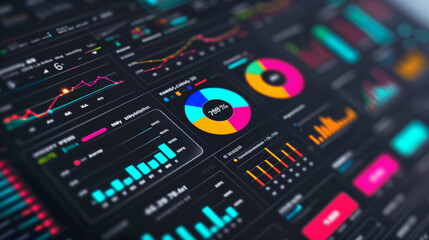 Obraz premium modern dashboard displaying various business metrics, such as charts, graphs, and KPI indicators, business data visualizations, business data analysis 
