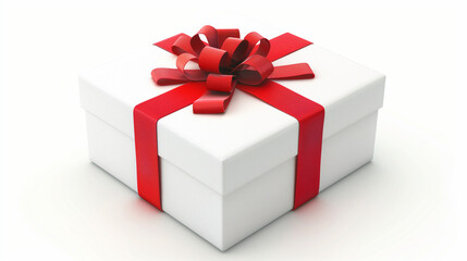 White gift box with red ribbon bow, isolated on white background, Christmas presents, Red Gift Ribbon & Bow, Red Bow on Top, Hands Giving Gift Close-up, White gift box with red bow, Christmas Gift box