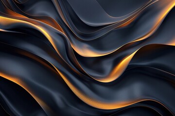 Obraz premium Abstract 3D Background with Wavy Black and Golden Textures.