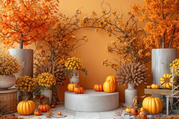 Autumnal Podium With Pumpkin Accents