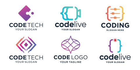 modern logos of code for coding, programming gradient logo template