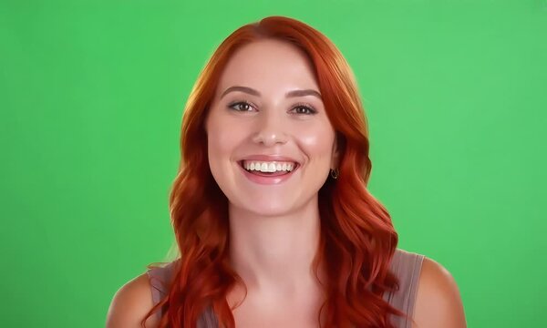 Smiling Redhead Woman Against green screen background with ai generated.
