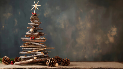 DIY Christmas Tree: A homemade Christmas tree made from recycled materials, Christmas tree, with copy space