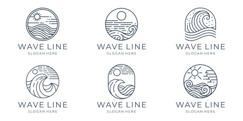 wave logo template, ocean sea wave logo minimalist set design template.