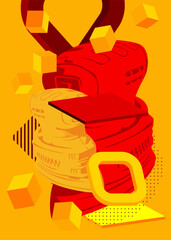 Electric Sander geometrical graphic retro theme background. Minimal geometric elements. Vintage abstract shapes vector illustration.