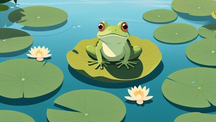 simple cute frog sitting on lotus leaf illustration