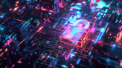 Obraz premium Cyber Security: A Lock in Digital Realm