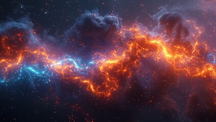 Naklejka premium Cosmic Nebula in Red and Blue Hues